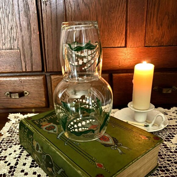 Vintage Lily of the Valley Bedside Water Set – Tumble-Up Stackable Carafe & Tumb - Picture 3 of 7